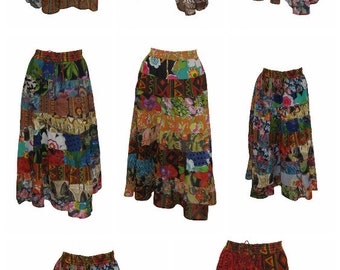 Upcycled Rockabilly Skirt Full Floral Mix tier Patchwork Skirt Multi Free Size up to 18 P38-P44
