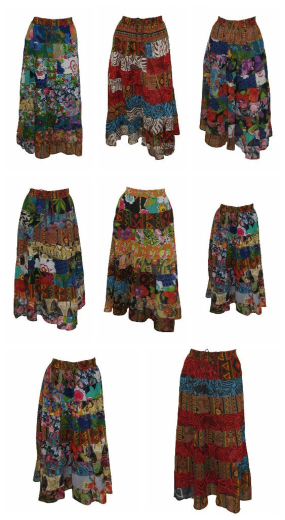 Upcycled Rockabilly Skirt Full Floral Mix tier Patchwork Skirt Multi Free Size up to 18 P38-P44