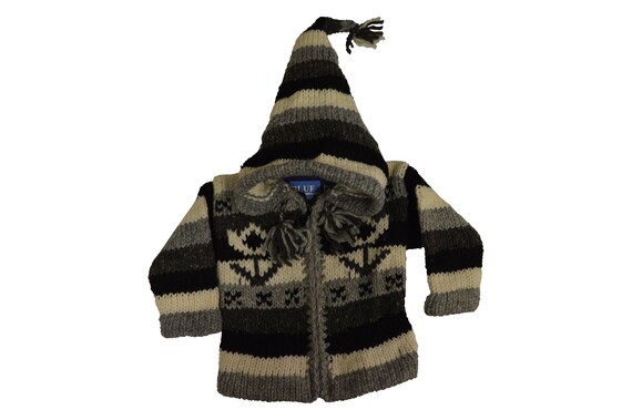 Kids baby boho hippie pixie hooded nomad aztec ethnic 100% wool zip fleece coat jacket p31