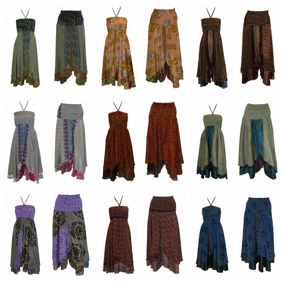 Upcycled 2IN1 Halterneck Tie Dress Retro Print Layered Font Slit Skirt Free Size Up To 14 P1-P9