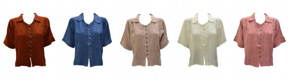 Womens Retro Crop Shirt Collared Embroidered Short Sleeve Boho Blouse Free Size Up To 16