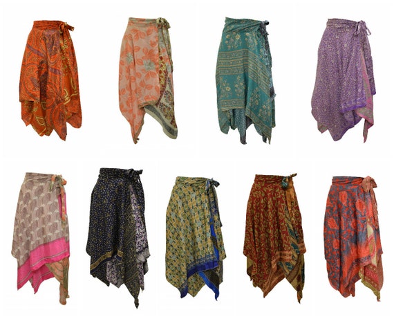 Upcycled Wrap- around Skirt Reversible Vintage Patchwork handkerchief Hem Boho Midi Free Size up to size 18 P278- P286