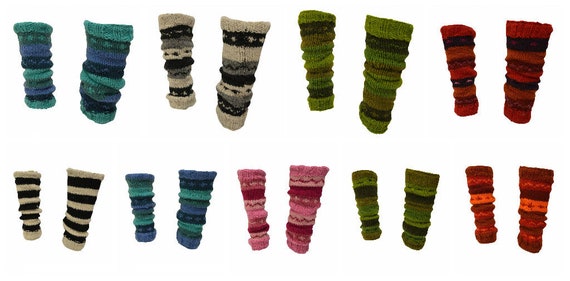 Winter 100% Wool Leg Warmers Hand Knit Warm Chic Stripy Comfy Fleece Lined P1 - P9