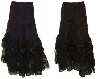 Vintage Style Renaissance Floral Lace Skirt Gothic Circle Ruffle tiered Costume Maxi Free Size up to 22