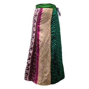 Boho Upcycled Wrap Around Skirt Funky Patchwork  Maxi Sarong Free Size up to 18 P160