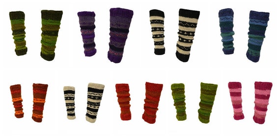 Winter 100% Wool Leg Warmers Hand Knit Warm Chic Stripy Comfy Fleece Lined P10 - P18