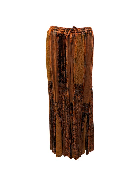 Renaissance Embroidered Velvet Maxi Skirt: Patchwork Adjustable