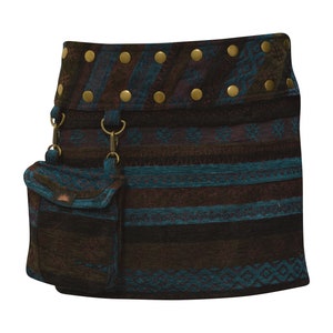 Retro Stripe Wrap Skirt: Reversible Artsilk Mini with Detachable Pouch