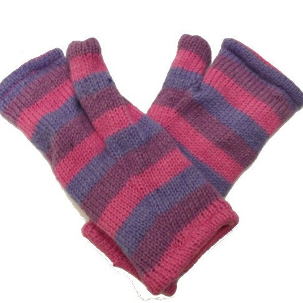 Moufles Sans Doigts En Laine 100% Tricot Main - Couleur Taupe - Neuf Avec Étiquette
