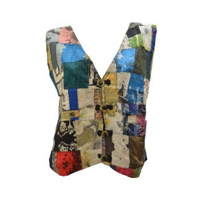 Handmade Recycled Waistcoat Funky Boho Retro Patchwork Vest Size 14 P69