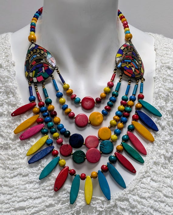 Colorful African Bib Choker Statement Jewelry Colorful - Chunky