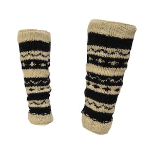 Winter 100% Wool Leg Warmers Hand Knit Warm Chic Stripy Comfy Fleece Lined P15