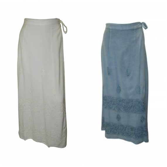 Retro A-line Boho Embroidered Wrap-around Maxi Skirt Free Size