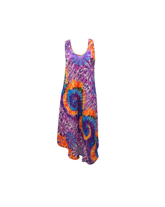 Womens Swing Dress Tie-dye Swirl High- Low Umbrella Pocket Shift Purple Multi Free Size Up to 18