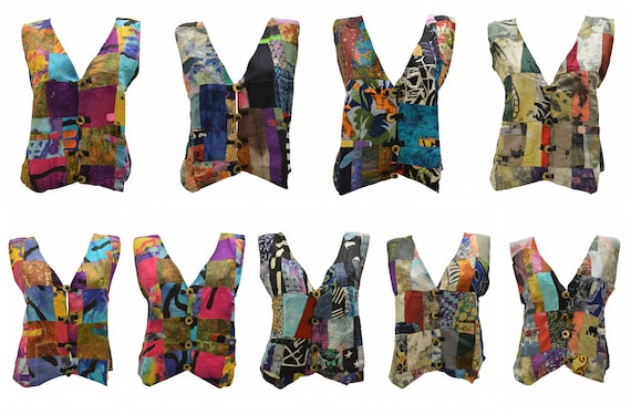 Handmade Upcycled Waistcoats Funky Boho Retro Patchwork Vest Size 14 P79- P87