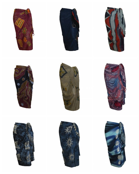 Boho Abstract Hand Printed Sarong Hippie Tasselled Wrap Around Tie Skirt P37-P45