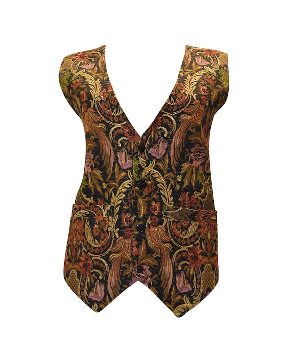 boho hippie retro vintage style embroidered tapestry effect waistcoat up to size 12