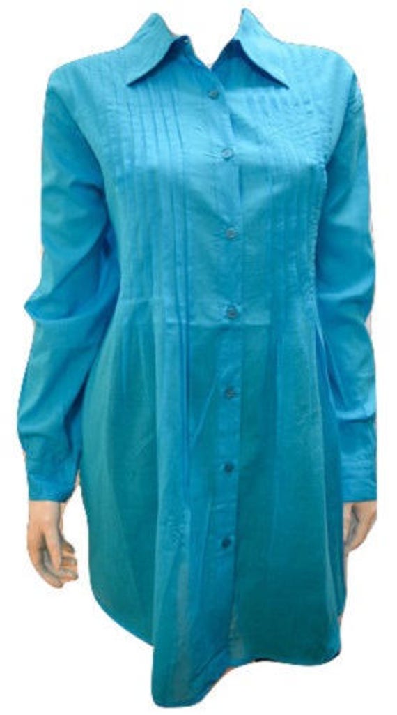 Plus size button down long sleeved collared adjustable sleeve shirt Turquoise 14 16 18