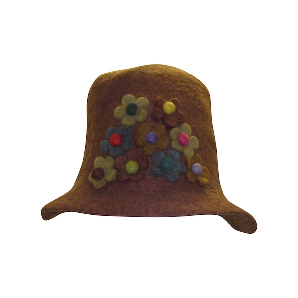 Recycled 100% Felt Handmade Flower Design Boho Boho Bauble Winter Bucket Hat P2