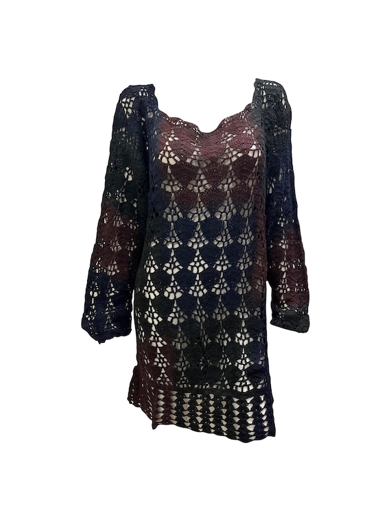 Boho hippie crochet vintage style knitted upcycled long sleeve jumper multi freesize up to size 18