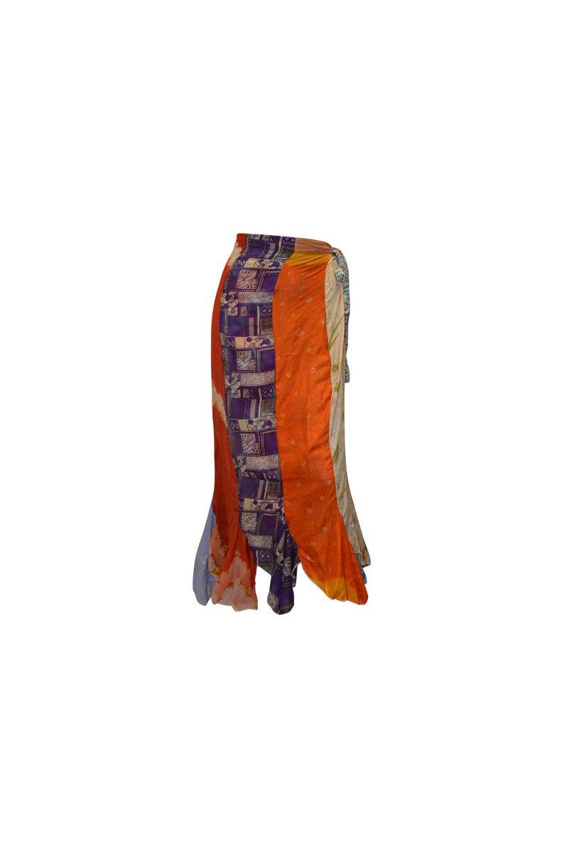 Boho hippie vintage style up-cycled patchwork frilled hem maxi wrap skirt freesize up to size 18 p6