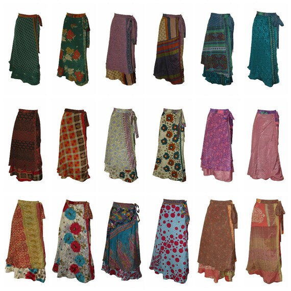 Upcycled Retro Reversible Skirt Vintage Sari A-line Layered Knot Boho Midi Free Size Up To 20 P86- P94