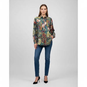 Retro Floral Viscose Blouse: Vintage Style Button-Up Shirt