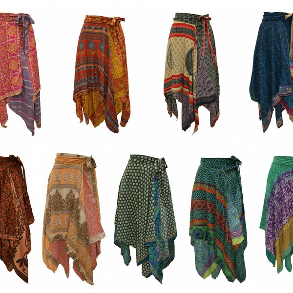 Upcycled Wrap- around Skirt Reversible Vintage Patchwork handkerchief Hem Boho Midi Free Size up to size 18 P284- P306