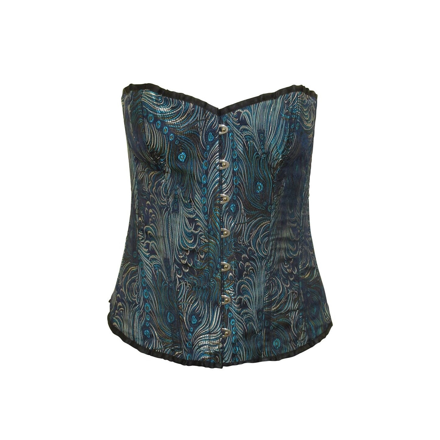 Antique Recycled Peacock Print Over-bust Steel Boned Back Laced
