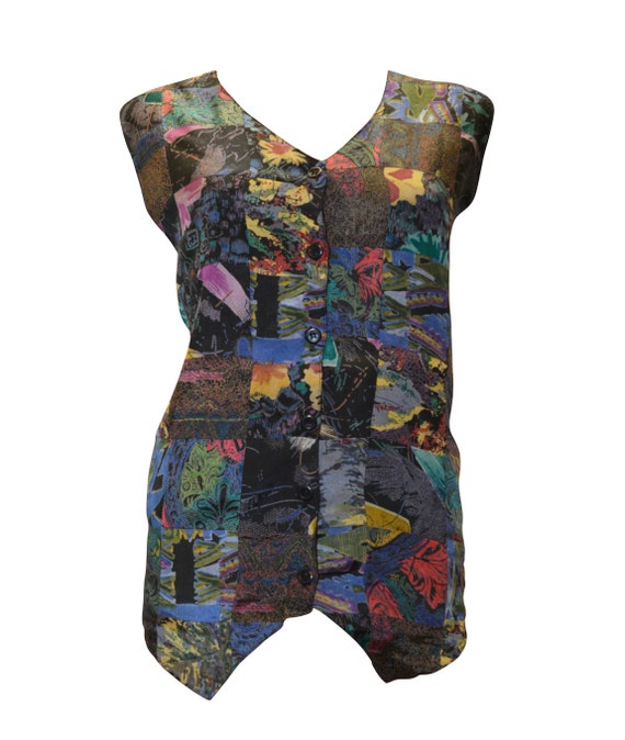 boho hippie retro vintage style patchwork abstract waistcoat up to size 18