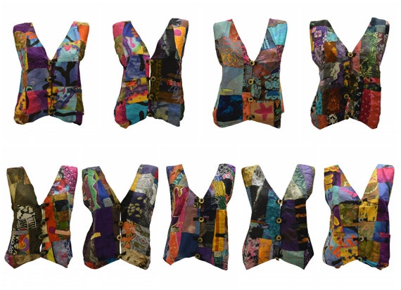 Handmade Upcycled Waistcoats Funky Boho Retro Patchwork Vest Size 12 P10- P18