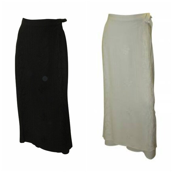 Retro Boho A-line Embroidered Wrap-around Maxi Skirt Free Size