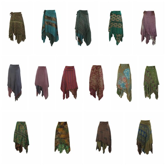 Upcycled Wrap- around Skirt Reversible Vintage Patchwork handkerchief Hem Boho Midi Free Size up to size 18 P1-P9
