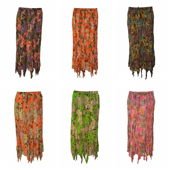 Womens Ladies Plus Size Boho 100% Cotton Asymmetrical Handkerchief Hem Skirt sizes 10 to 22 P7- P12