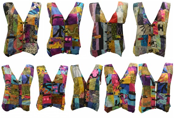 Handmade Upcycled Waistcoats Funky Boho Retro Patchwork Vest Size 14 P43- P51