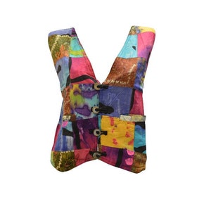 Handmade Recycled Waistcoat Funky Boho Retro Patchwork Vest Size 14 P56