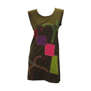 100% Cotton Recycled Tank Dress Boho Embroidered Upcycled Patch  Vest Top Size M P14