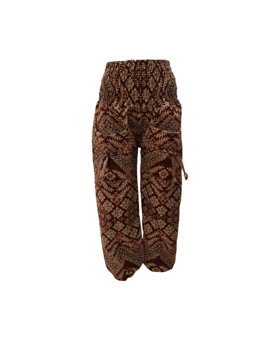 Womens Ladies Boho Hippie Lounge wear Abstract Print Warm Shirred Waist Harem Pants Free Size 12 To 22 P3