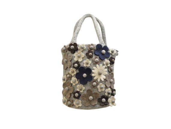 Handmade Recycled Hand bag Floral Textured Shoulder bag Grey