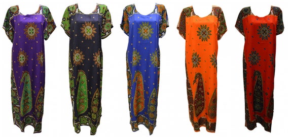 Womens Plus Size Kaftan Floral bordered Paisley Maxi Boho Loungewear Free Size Up To 24