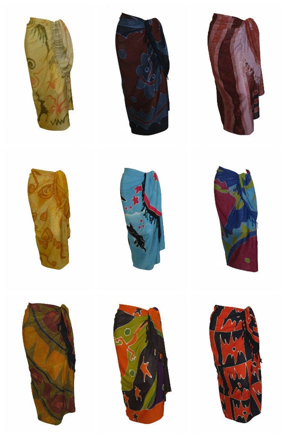 Boho Abstract Hand Printed Sarong Hippie Tasselled Wrap Around Tie Skirt P1-P9