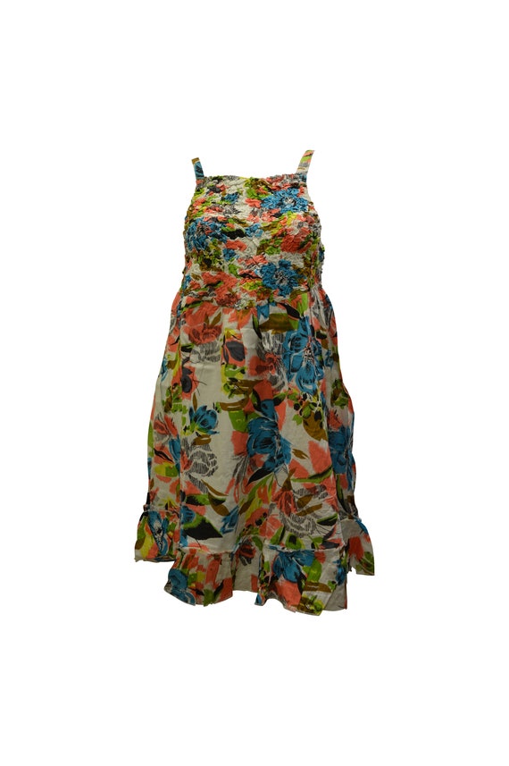 100% Cotton boho hippie vintage style lagenlook elasticated floral short dress p2