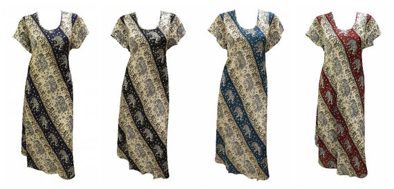 Womens Swing Dress Elephant Print Stripe High- Low Umbrella Pocket Short Sleeves Shift Free Size Up to 18