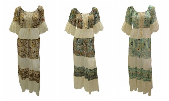 Boho Paisley Print Maxi Half Sleeve Ruffled Tiered Dress Free Size Up to 16