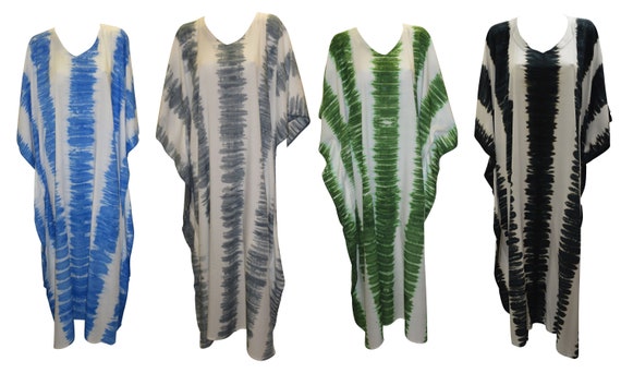 Womens Plus Size Kaftan Handmade Boho Stripe Tie-dye Maxi Batwing Loungewear Free Size Up To 28