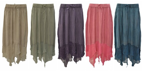 Womens Ladies Boho Stripe Embroidered Gypsy Sheer Layered Hem Maxi Skirt Free Size Up to 22
