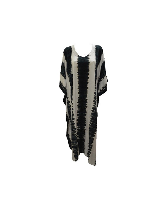 Womens Plus Size Kaftan Handmade Boho Stripe Tie-dye Maxi Batwing Loungewear Free Size Up To 28 White
