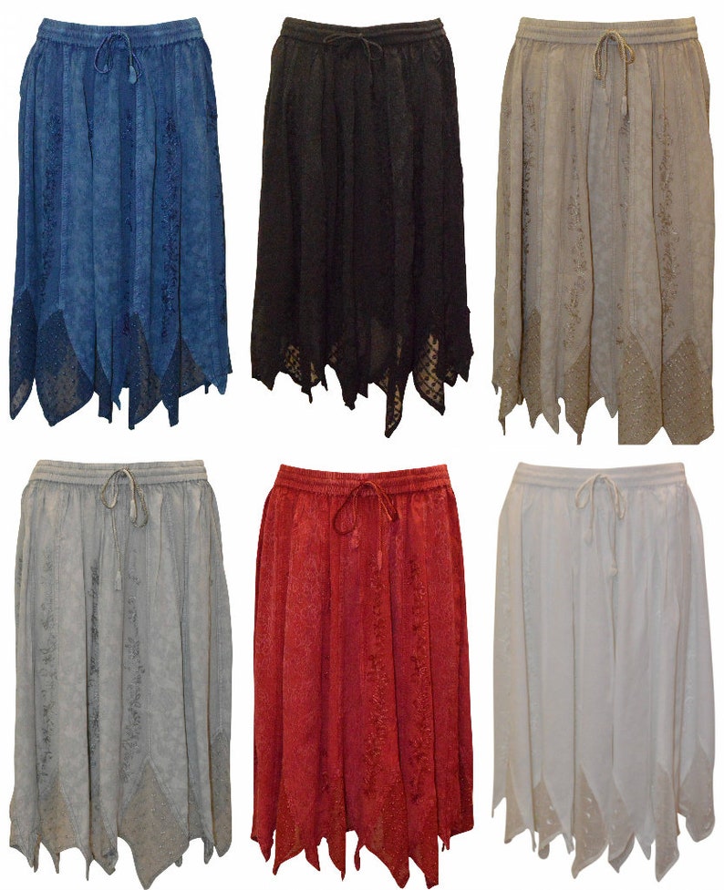 Free Size boho gothic handkerchief embroidered lace floral midi skirt 10-22