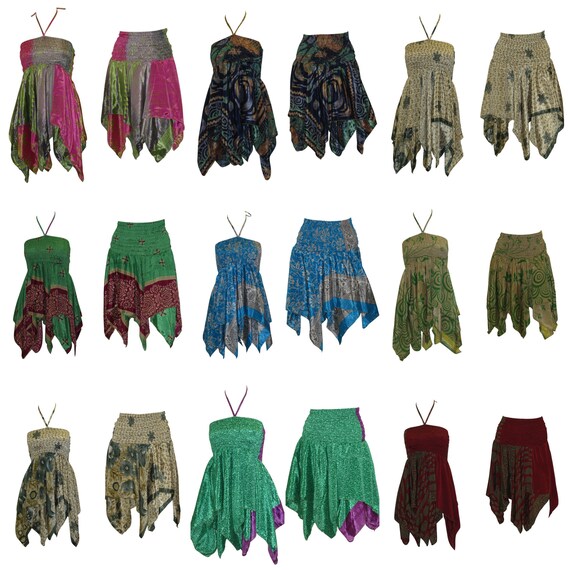 Upcycled 2IN1 Halterneck Tie Tops Retro Print Layered Handkerchief Skirt Free Size Up To 14 P10-P18