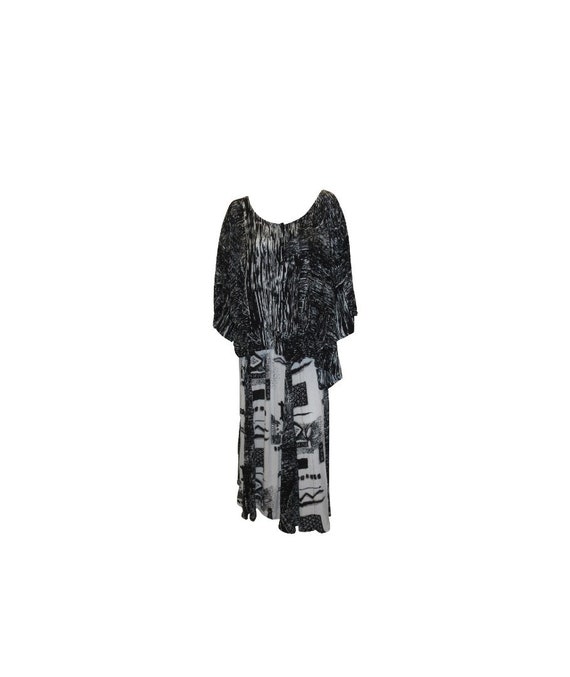 Plus Size Boho Dress Shirt Set Abstract Print Hippie Flare Hem Maxi Size Up to 28